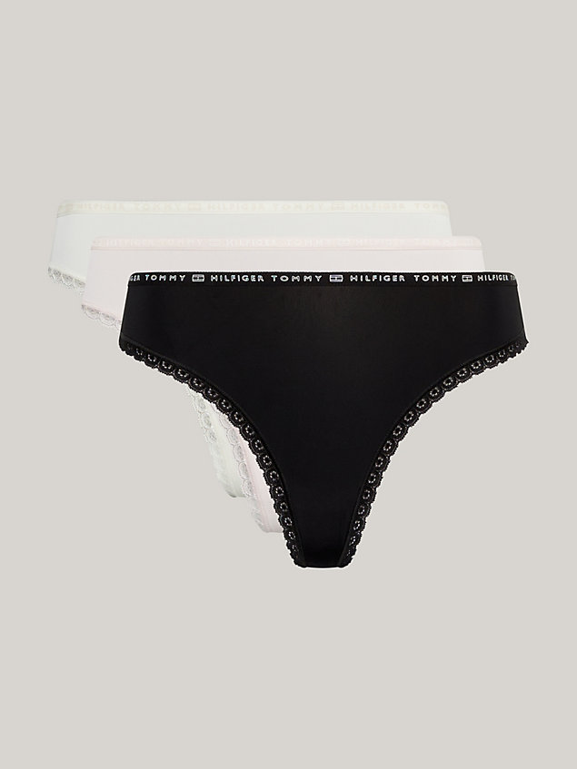 black 3-pack floral lace thongs for women tommy hilfiger