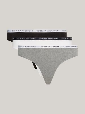 Tommy Hilfiger Women's Pack of 3 Thongs, Brown (Medium Grey  Htr/White/Black) : : Fashion