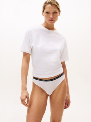 white 3-pack logo waistband thongs for women tommy hilfiger