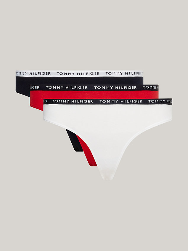 white 3-pack logo waistband thongs for women tommy hilfiger