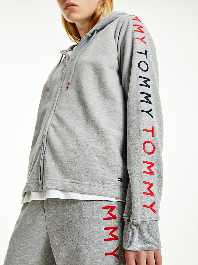 grey repeat logo zip-thru hoody for women tommy jeans