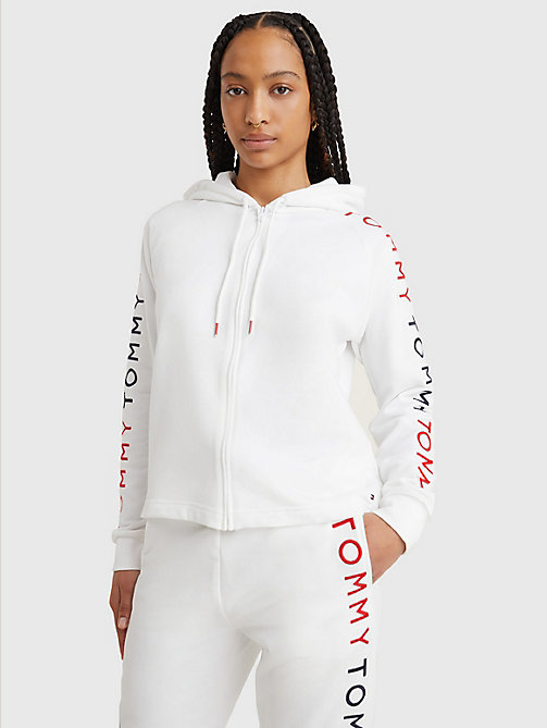 white repeat logo zip-thru hoody for women tommy jeans