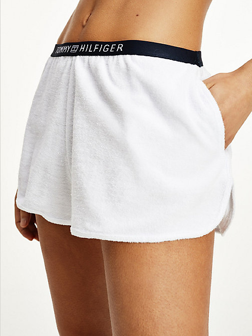 white cotton terry logo shorts for women tommy hilfiger