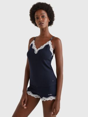 Lace Trim Stretch Cami Blue Tommy Hilfiger