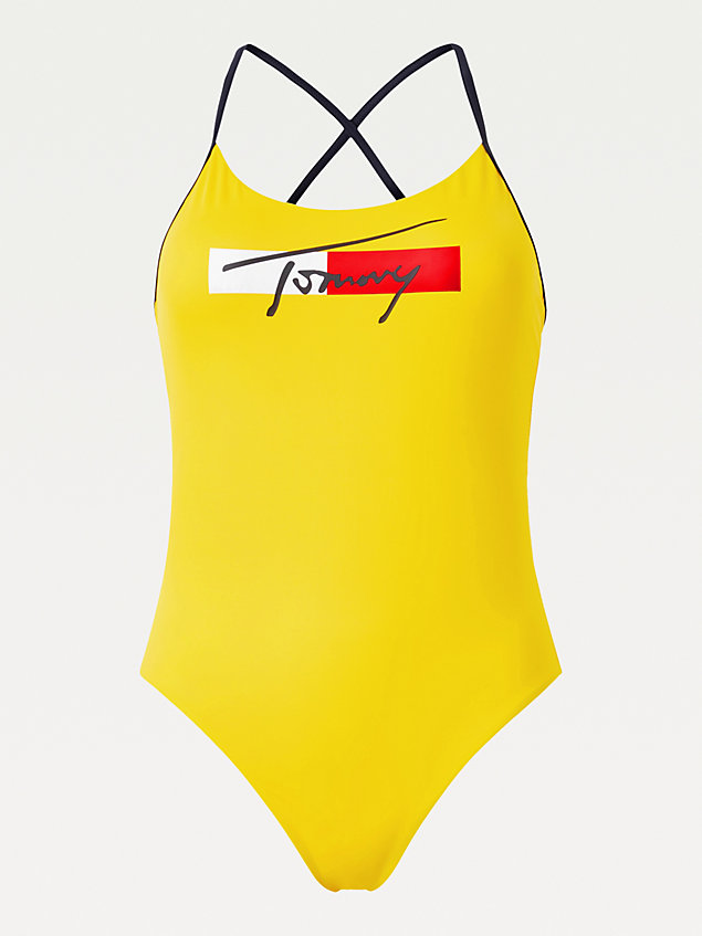 yellow crossover cheeky fit swimsuit for women tommy jeans