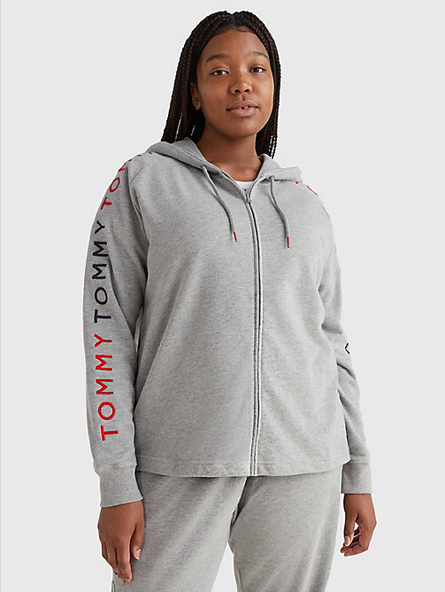 grey curve repeat logo zip-thru hoody for women tommy jeans