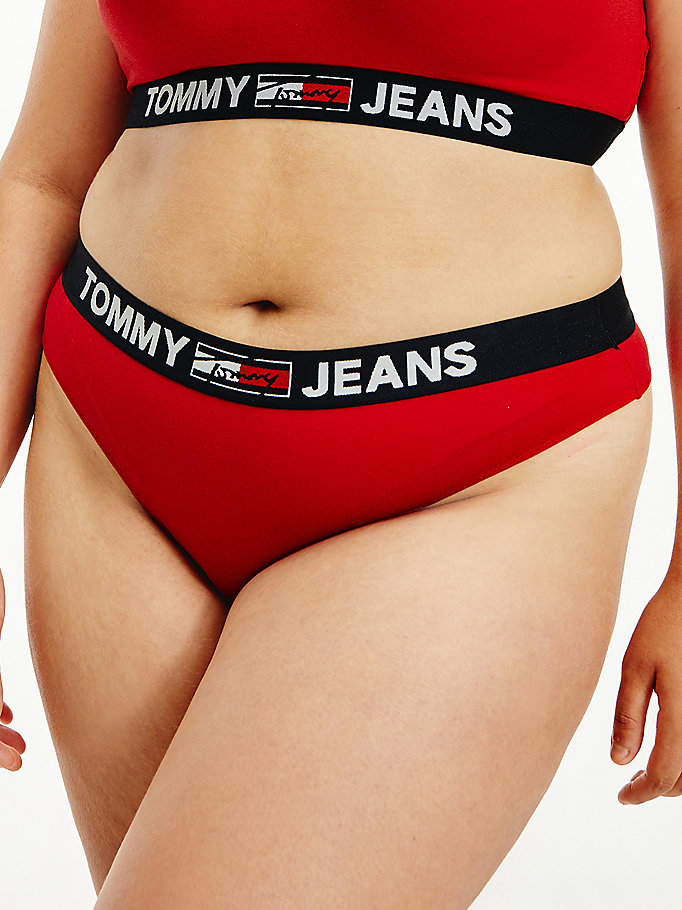red curve contrast waistband logo thong for women tommy jeans