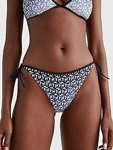 slip bikini con laccetti laterali e stampa blu da donna tommy hilfiger
