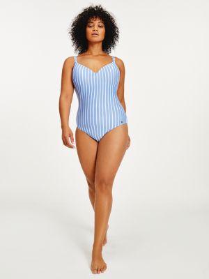 Modtager quagga Senatet Curve Stripe Structured One-Piece Swimsuit | WHITE | Tommy Hilfiger