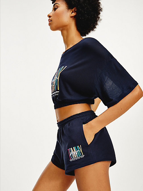 blue pure cotton logo shorts for women tommy hilfiger