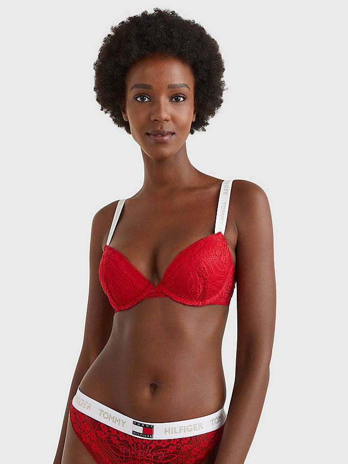 red floral lace logo strap push-up bra for women tommy hilfiger