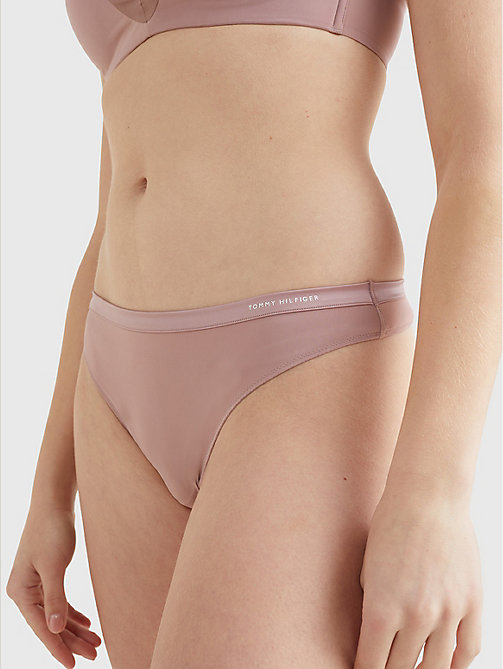 pink satin trim microfibre thong for women tommy hilfiger