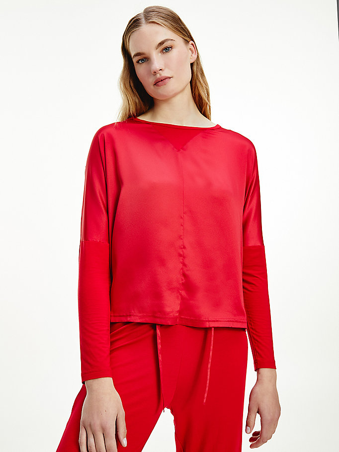 rot lounge-langarmshirt für women - tommy hilfiger