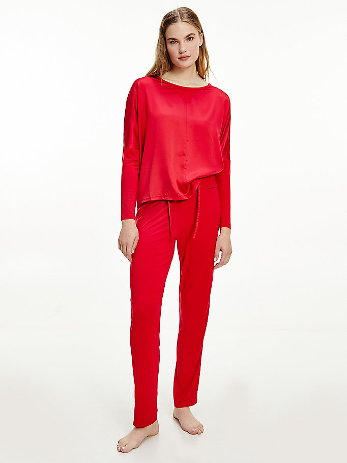 red lounge contrast stripe stretch trousers for women tommy hilfiger