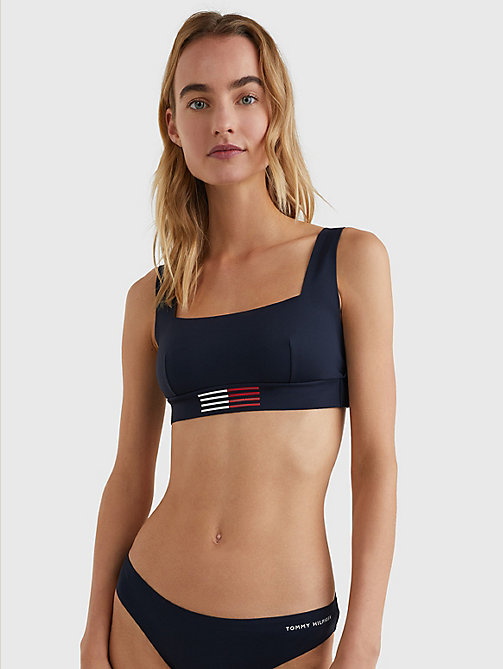 blauw th flex bralette-bikinitop met vlaggenprint voor dames - tommy hilfiger