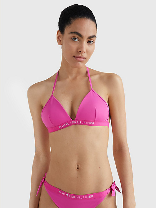 roze triangel-bikinitop met logotailleband voor women - tommy hilfiger
