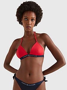 rot triangel-bikinioberteil mit logo für damen - tommy hilfiger