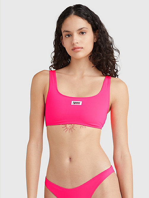parte superior de bikini de estilo bralette rosa de mujer tommy jeans