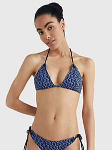blue monogram print triangle bikini top for women tommy hilfiger