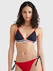 blue fixed triangle bikini top for women tommy jeans