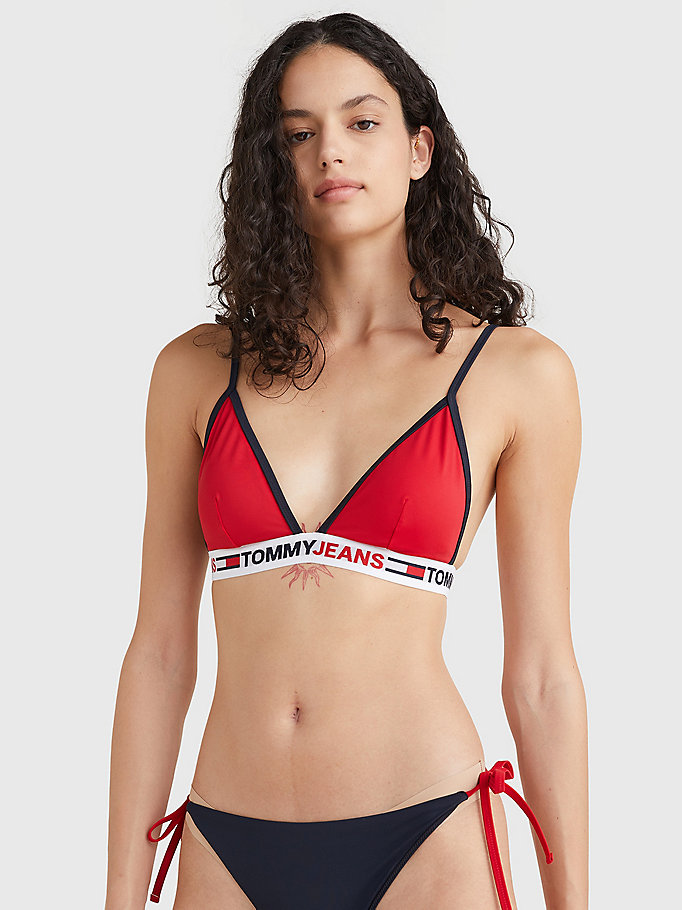 rood triangel-bikinitop met vaste cups voor dames - tommy jeans