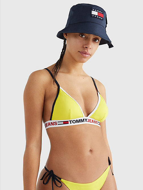 yellow fixed triangle bikini top for women tommy jeans