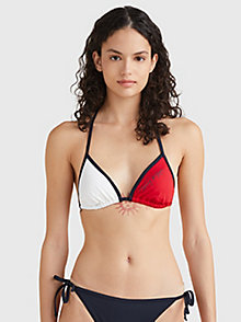blue colour-blocked triangle bikini top for women tommy hilfiger