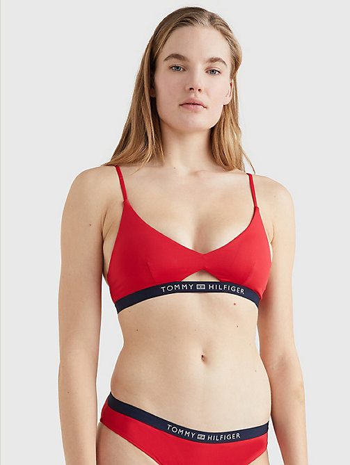 rood bralette-bikinitop met logotailleband voor dames - tommy hilfiger