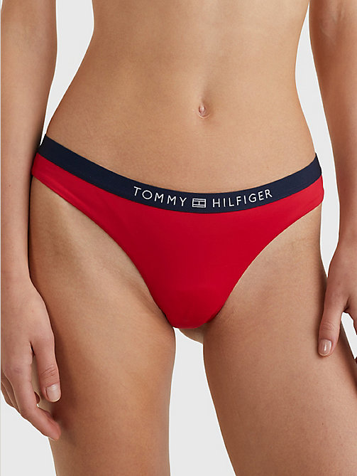 rot brazilian-bikinihose mit logo am taillenbund für damen - tommy hilfiger