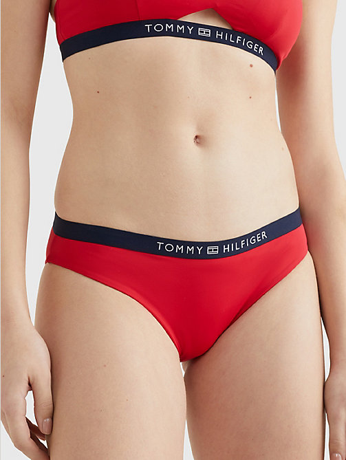 rood klassiek bikinibroekje met logotailleband voor dames - tommy hilfiger