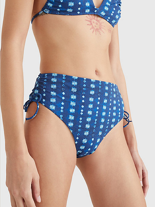 slip bikini con stampa shibori e arricciature blu da women tommy hilfiger