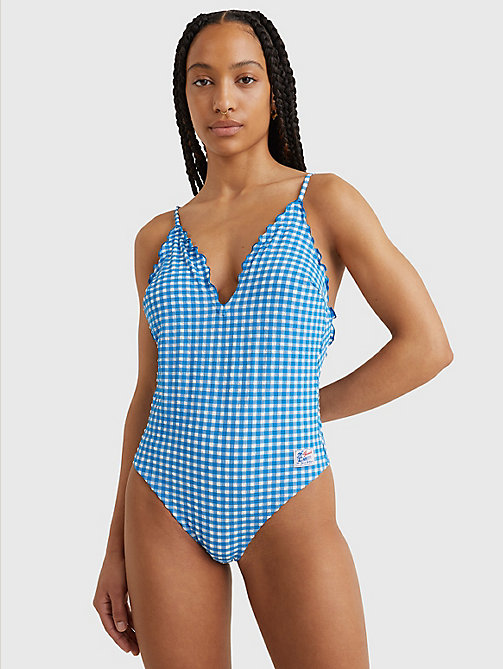 blue padded gingham one piece swimsuit for women tommy hilfiger
