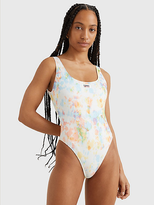 white scoop back cheeky one-piece swimsuit for women tommy jeans