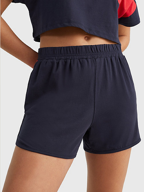 shorts de algodón orgánico con logo azul de mujer tommy hilfiger