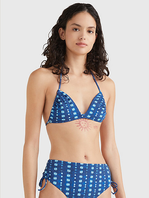 parte superior de bikini de triángulo halter azul de mujer tommy hilfiger