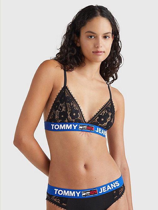 black lace unlined triangle bra for women tommy jeans