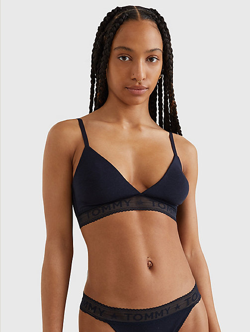 blue logo lace spacer cup triangle bra for women tommy jeans