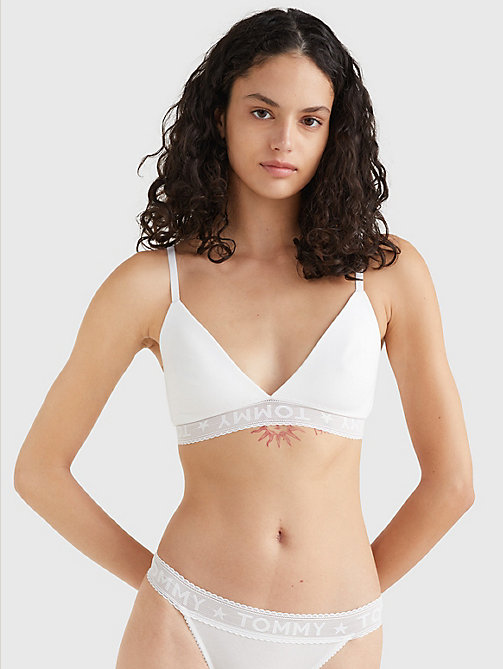 white logo lace spacer cup triangle bra for women tommy jeans