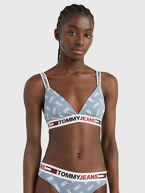 бежевый треугольный бюстгальтер без подкладки с фирменным поясом для женщины - tommy jeans