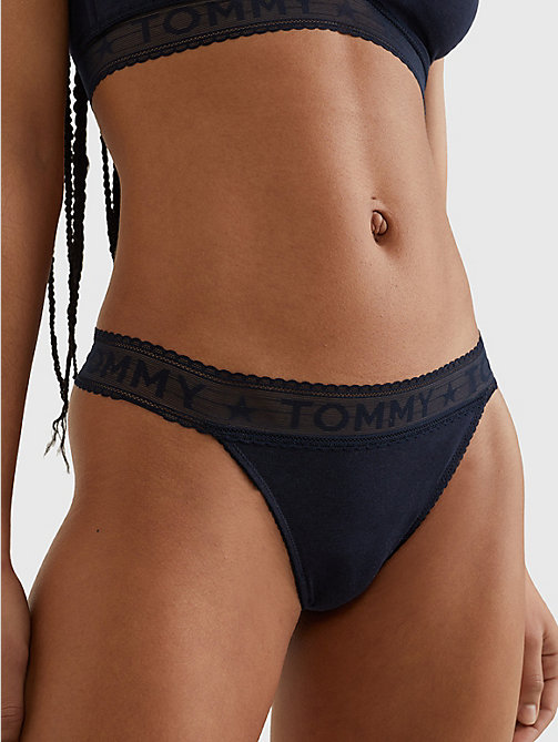 blauw string met doorschijnende logotaille voor dames - tommy jeans