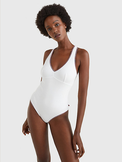 white signature tape bodysuit for women tommy hilfiger