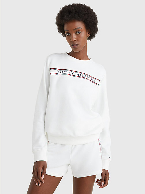 wit sweatshirt met signature-tape voor dames - tommy hilfiger
