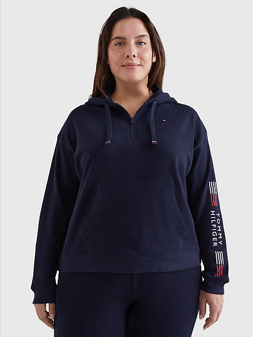 blue curve th stretch half zip hoody for women tommy hilfiger
