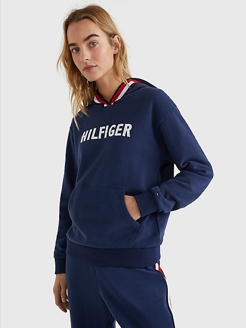 grey lounge signature tape logo hoody for women tommy hilfiger