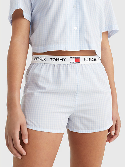 shorts tommy 85 con cintura elástica y logos azul de mujer tommy hilfiger