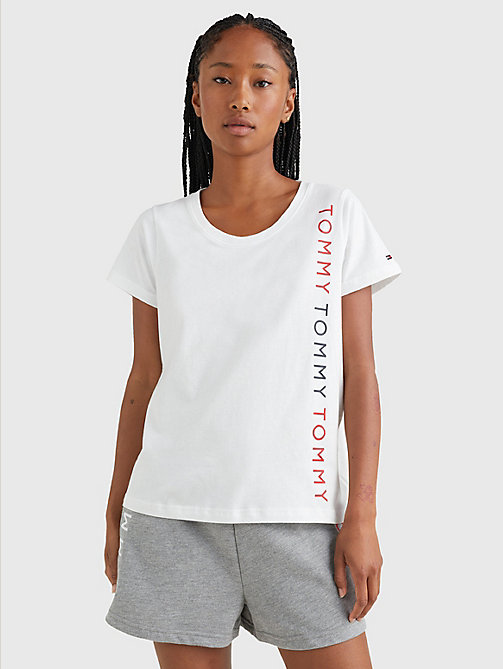 white logo embroidery crew neck t-shirt for women tommy jeans
