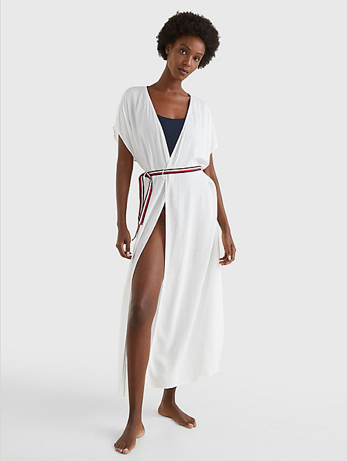biały regulowana kopertowa sukienka midi dla kobiety - tommy hilfiger