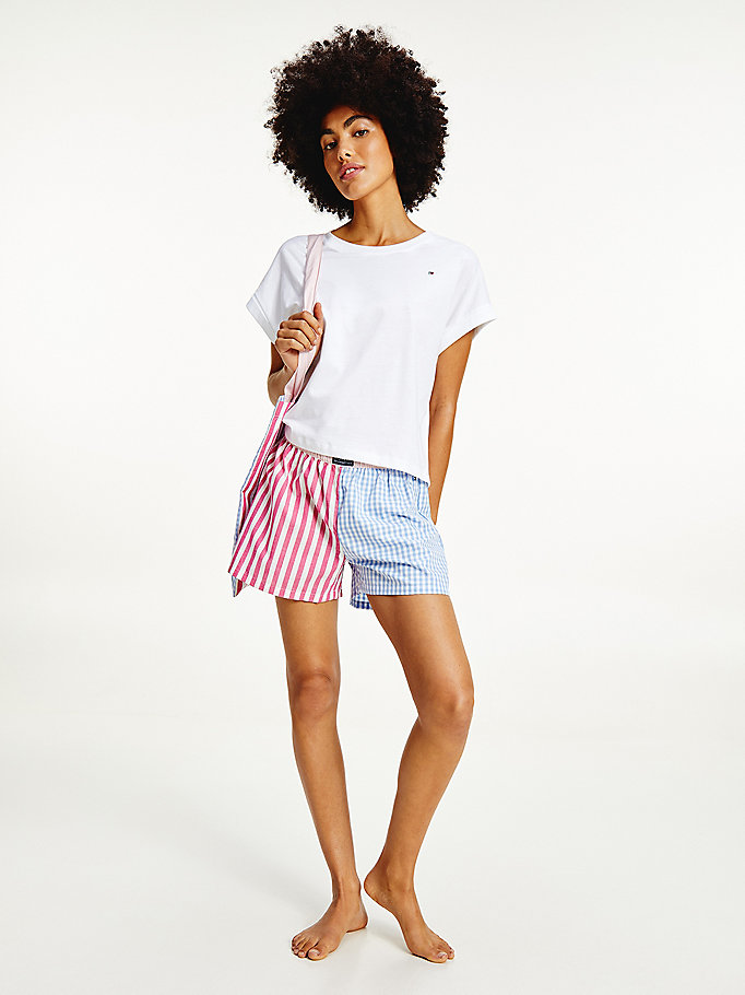 white upcycled t-shirt and shorts tote pyjama set for women tommy hilfiger