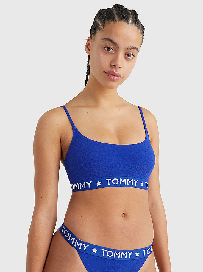 parte superior de bikini estilo bralette azul de mujer tommy hilfiger
