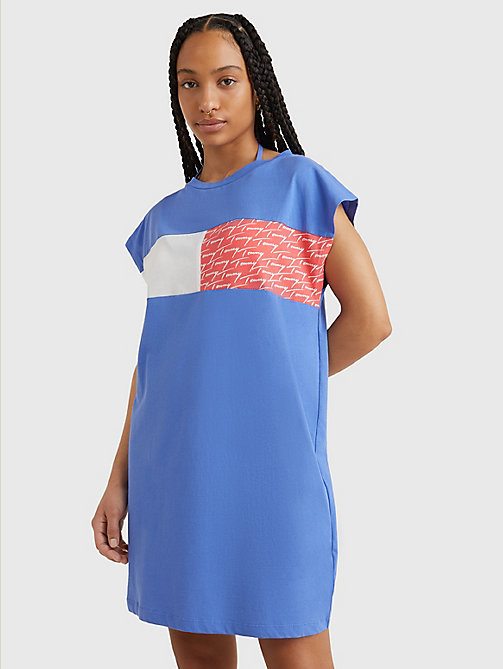 blue colour-blocked organic cotton tank dress for women tommy jeans